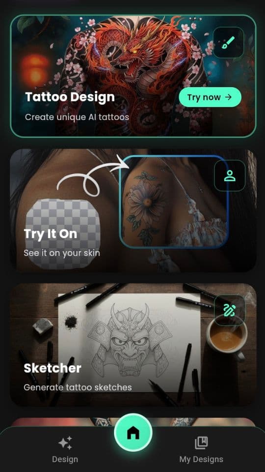 INK AI Tattoo Generator App - Create custom tattoo designs on iOS and Android